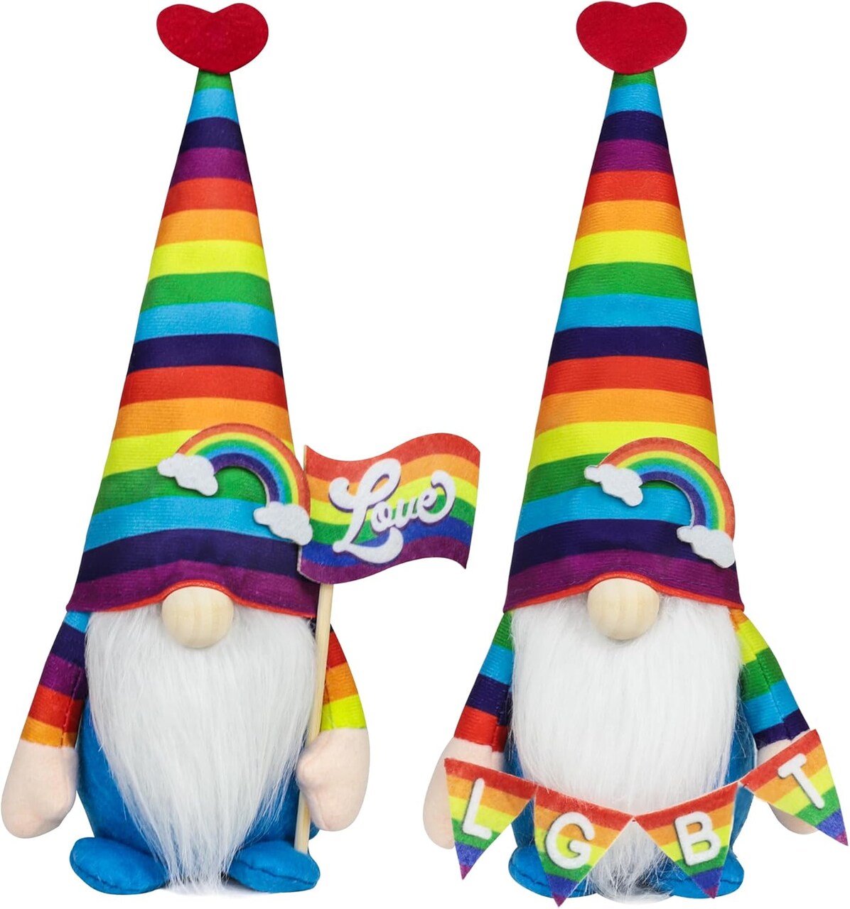 Pride Gnome Decorations - 2PCS Pride Rainbow Gnomes Plush Holding Love Flag LGBT Sign for Home Table Tiered Tray Party Decor Supplies Gifts